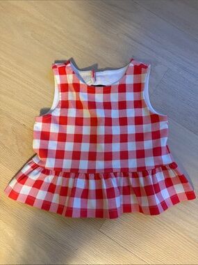 Janie and Jack Red & White Gingham Peplum Top